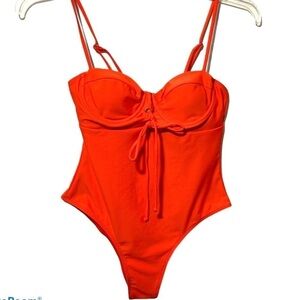 SHEIN Lifeguard Orange Bustier Tie Front Swimsuit